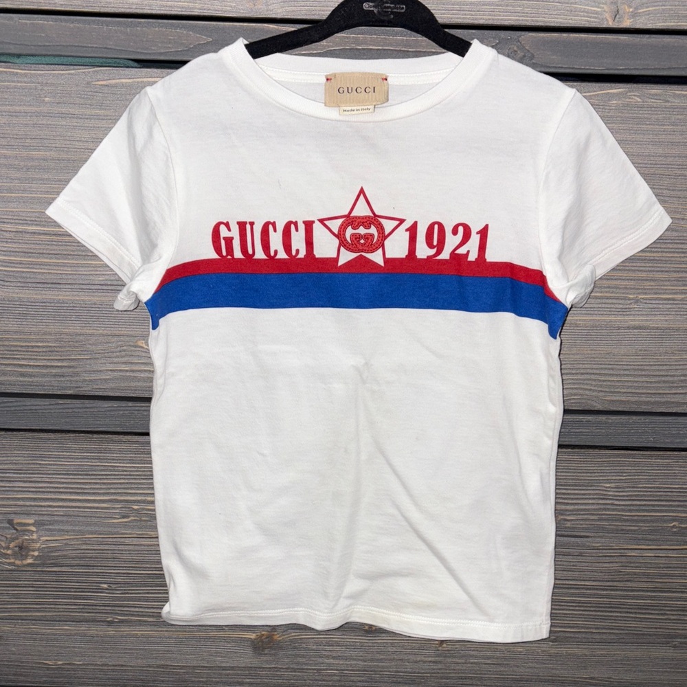 Gucci Kids White Tee with Red and Blue Accents